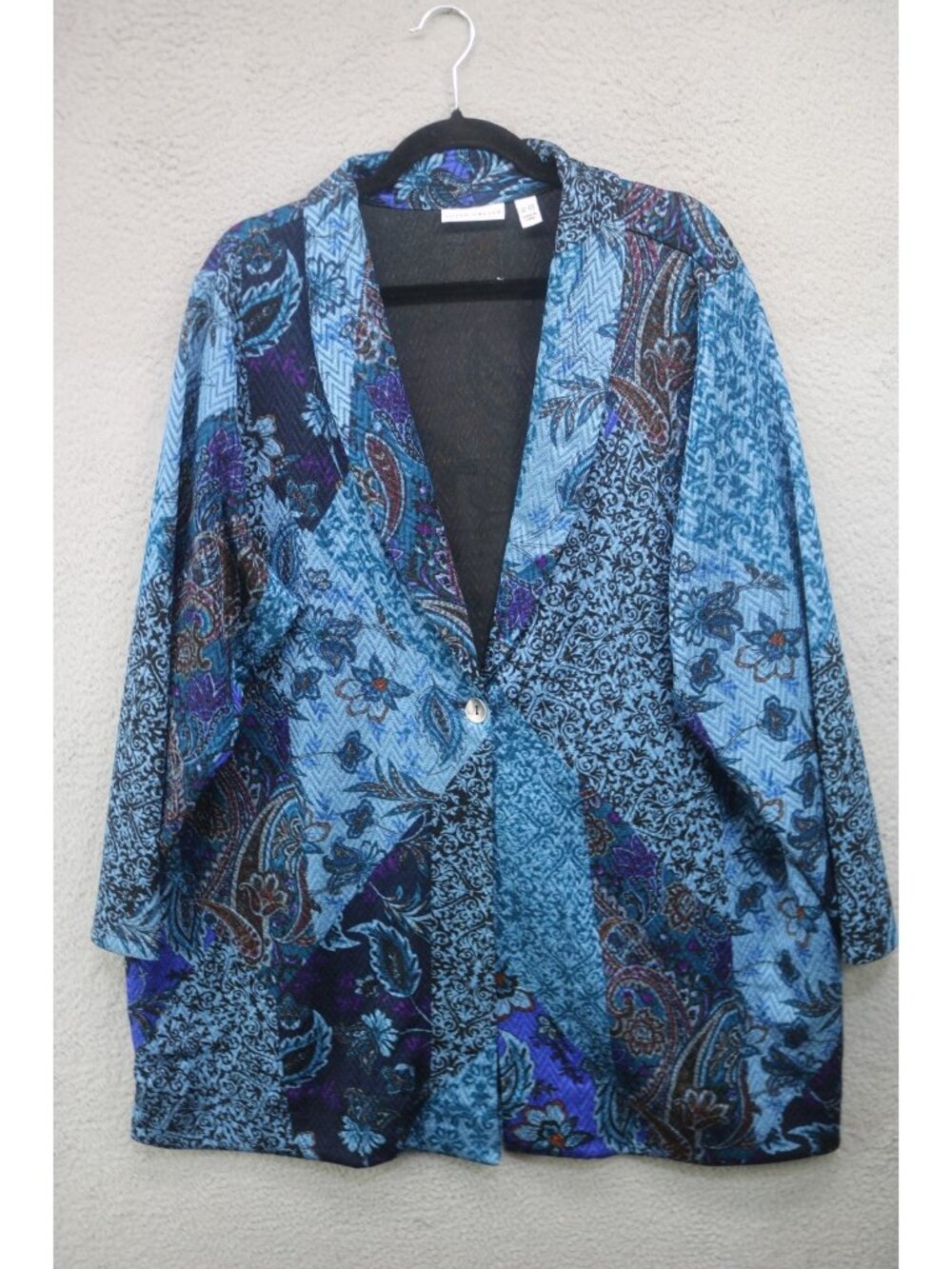 Susan Graver One Button Cardigan-Size 3X-Dark Florals-Whimsigoth